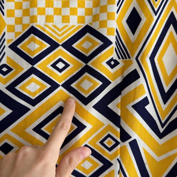 Jolida Vintage Geometric Button Front Dress, Yellow/Blue/White, Size Large - Picture 15 of 16